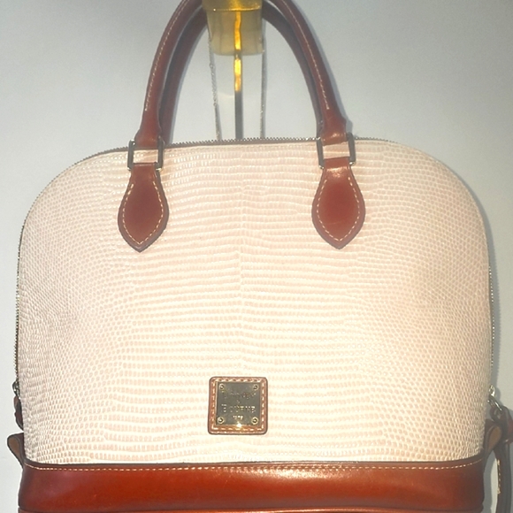 Dooney & Bourke Snake Print Leather‎ Satchel Tote Bag Cream/Congac